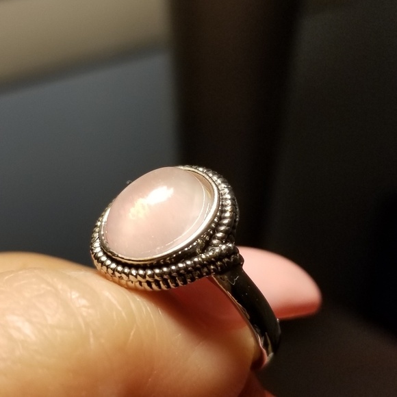Sterling Silver Pink Rose Quartz Ring Size 6 - Picture 4 of 4
